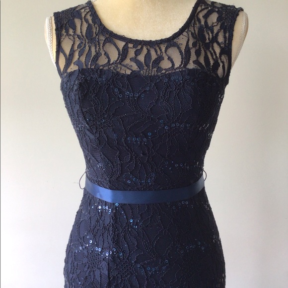 B. Darlin Navy Lace Mermaid Gown - Picture 8 of 12